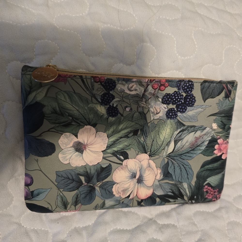 Floral Print Clutch with Gold Accent